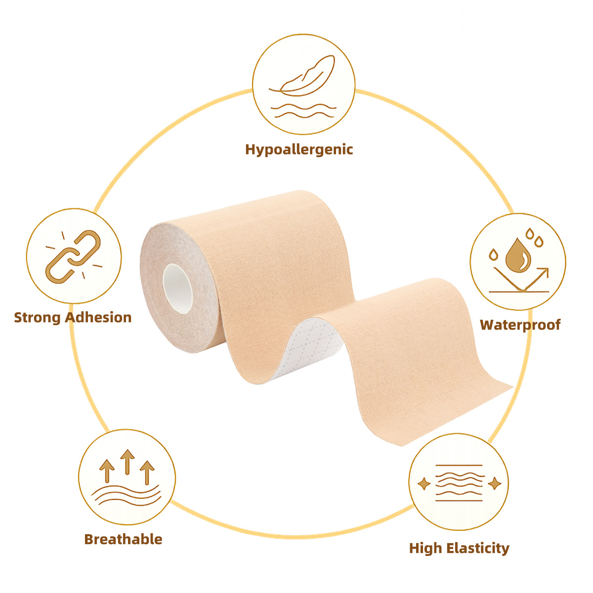 Extra wide 10cm breast tape with breathable cotton fabric, waterproof adhesive, and reliable lift