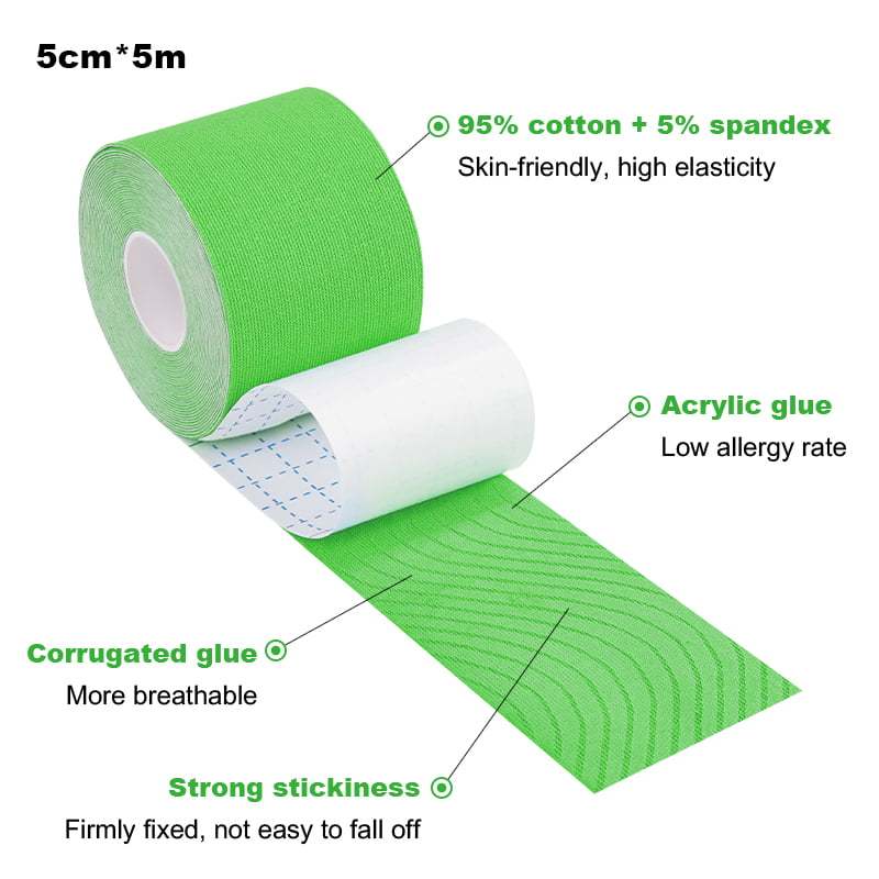5cm green uncut kinesiology tape roll features