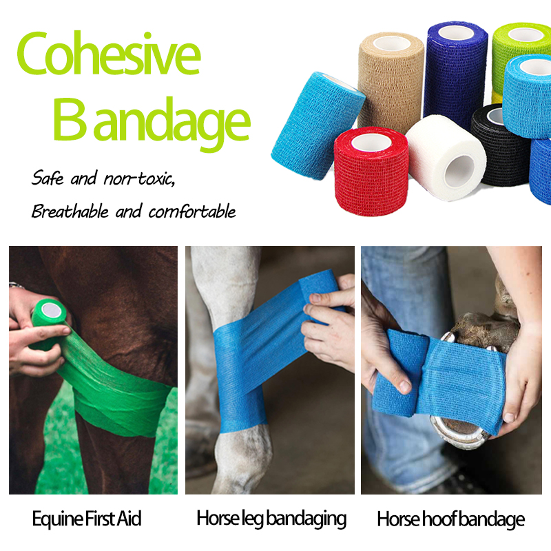 Cohesive bandage and horse leg, horseshoe bag solidly photographed.