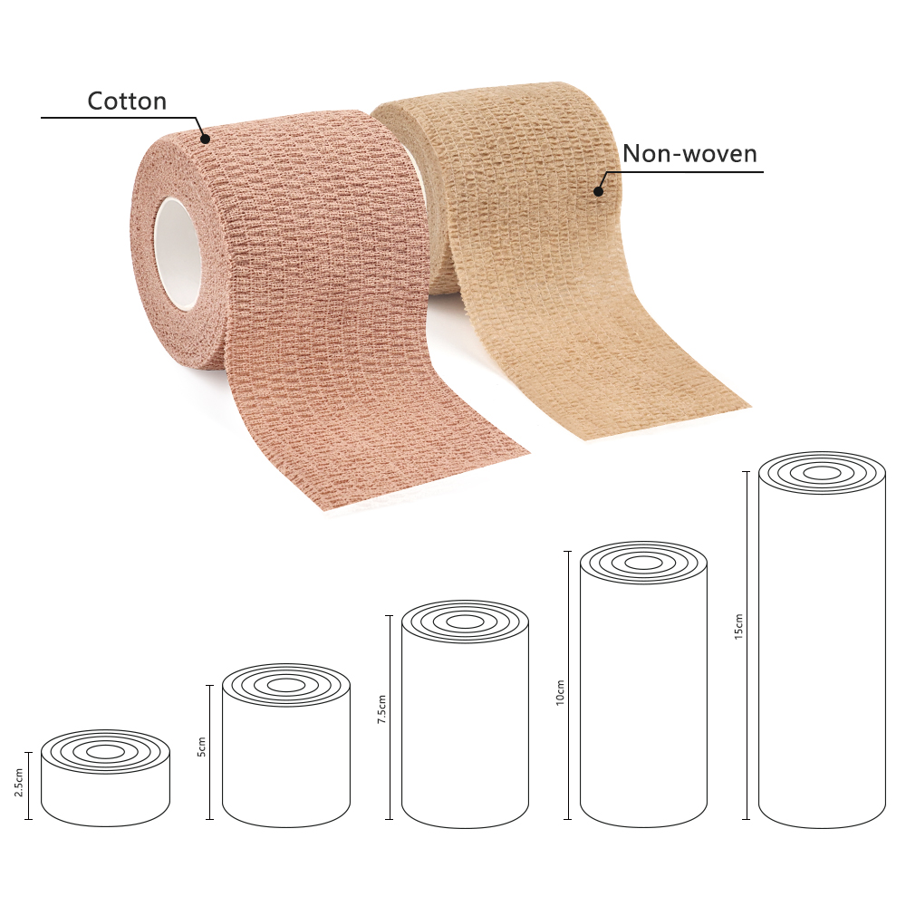 Cohesive bandage material and size options available - cotton and non-woven fabrics, 1in, 2in, 3in, 4in, 6in