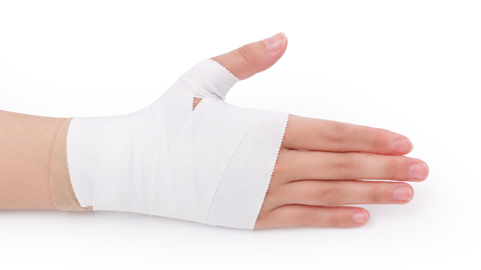 Cotton athletic tape is wrapped around the wrists and thumbs of hockey players to improve support