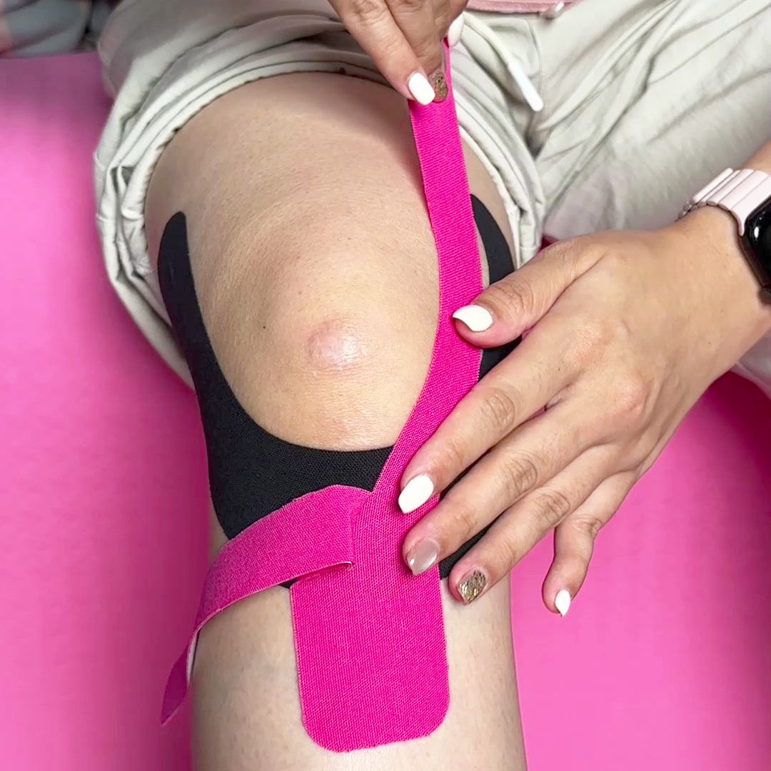 {"default":"For the Y-strip, secure one of the tails along the right side of the knee with 50% tension"}

