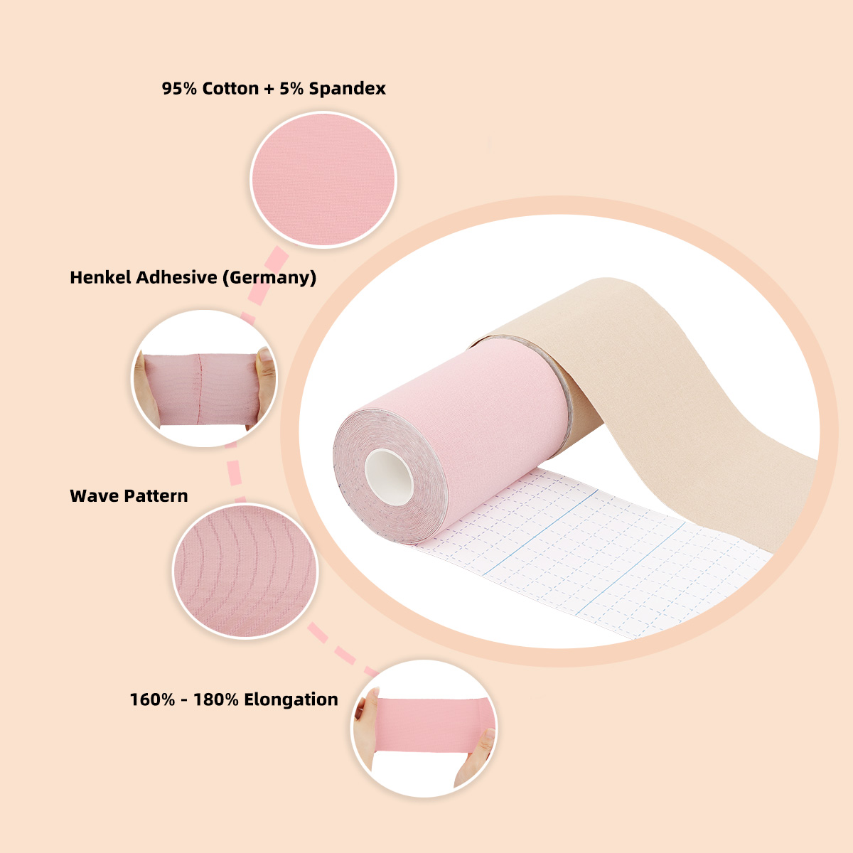 Heavy duty breast tape close up showing breathable cotton fabric, waterproof design, and strong adhesive