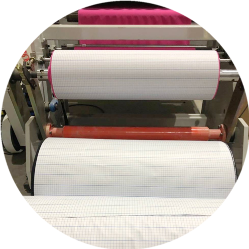 Jumbo rolls of kinesiology tape are being Rewinding and cut into finished rolls