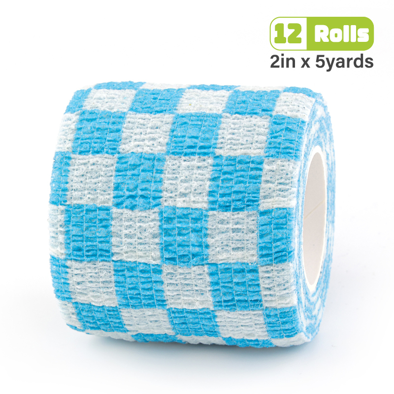 Light blue and white checkered pattern cohesive tape