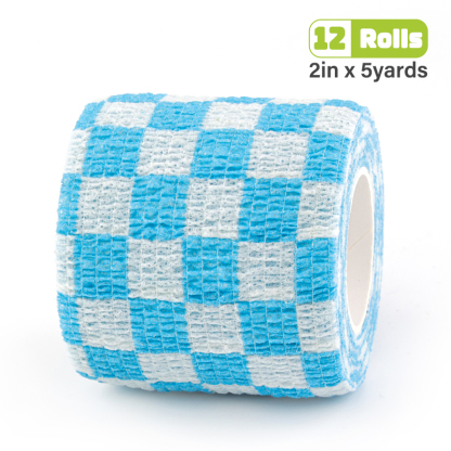 Light blue and white checkered pattern cohesive tape