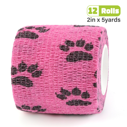 Pink bandage printed with black dog paw prints.
