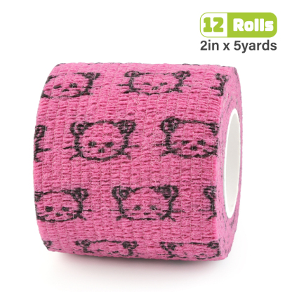 Pink cohesive tape printed with black cats.