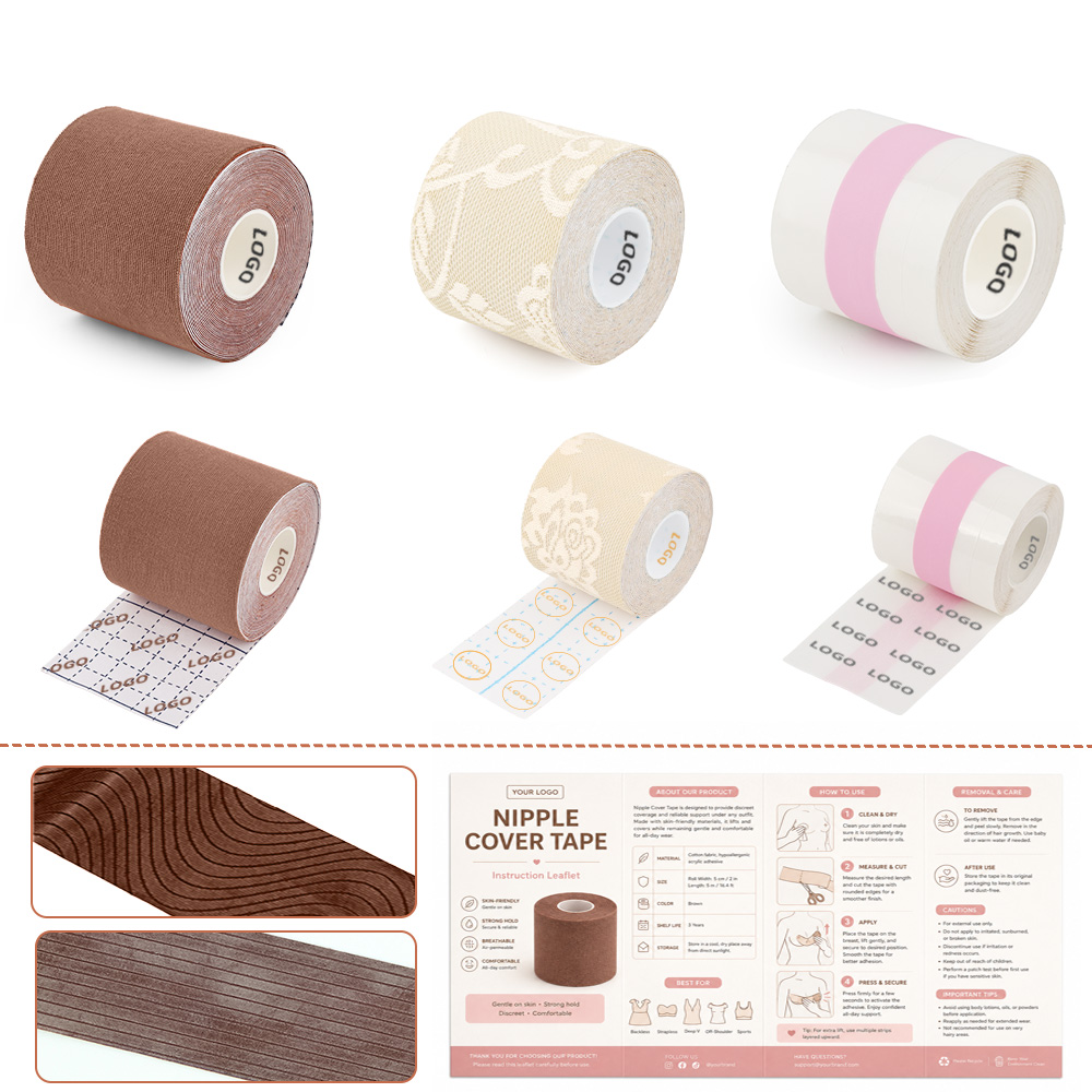 Private Label Boob Tape with Custom Printing, glue, and instructions