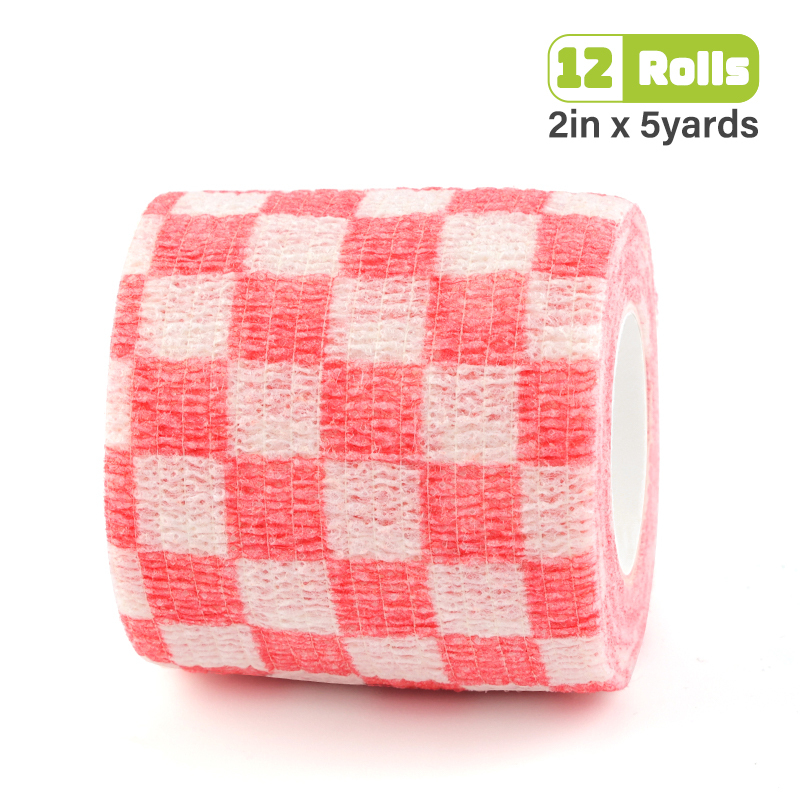 Red and white checkered self-adhesive bandage