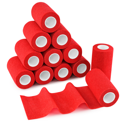 Red vet wrap for horse athletic support bandage