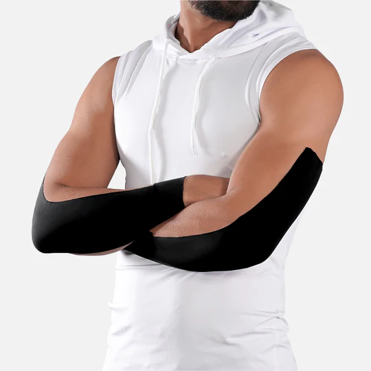 {"default":"Kinesiology tape was applied to the elbow, similar to how football turf tape is used."}
