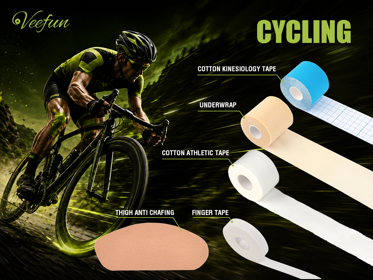 What kind of sports tape should be used when cycling to prevent injury
