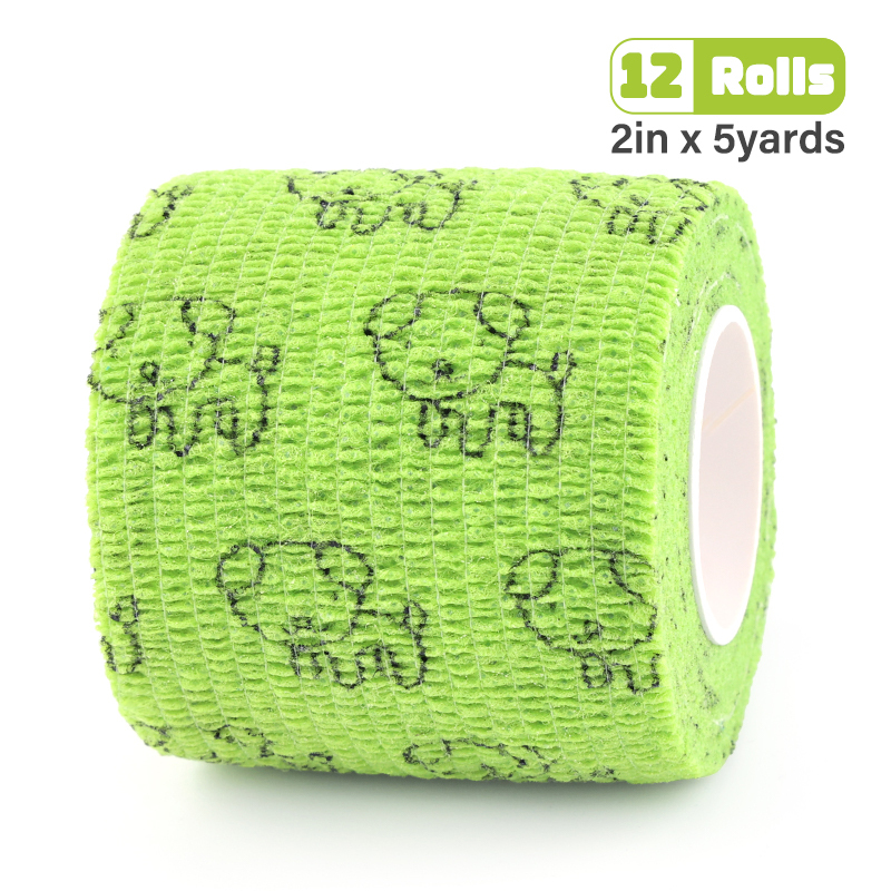 Yellow-green vet wrap printed with black puppies.