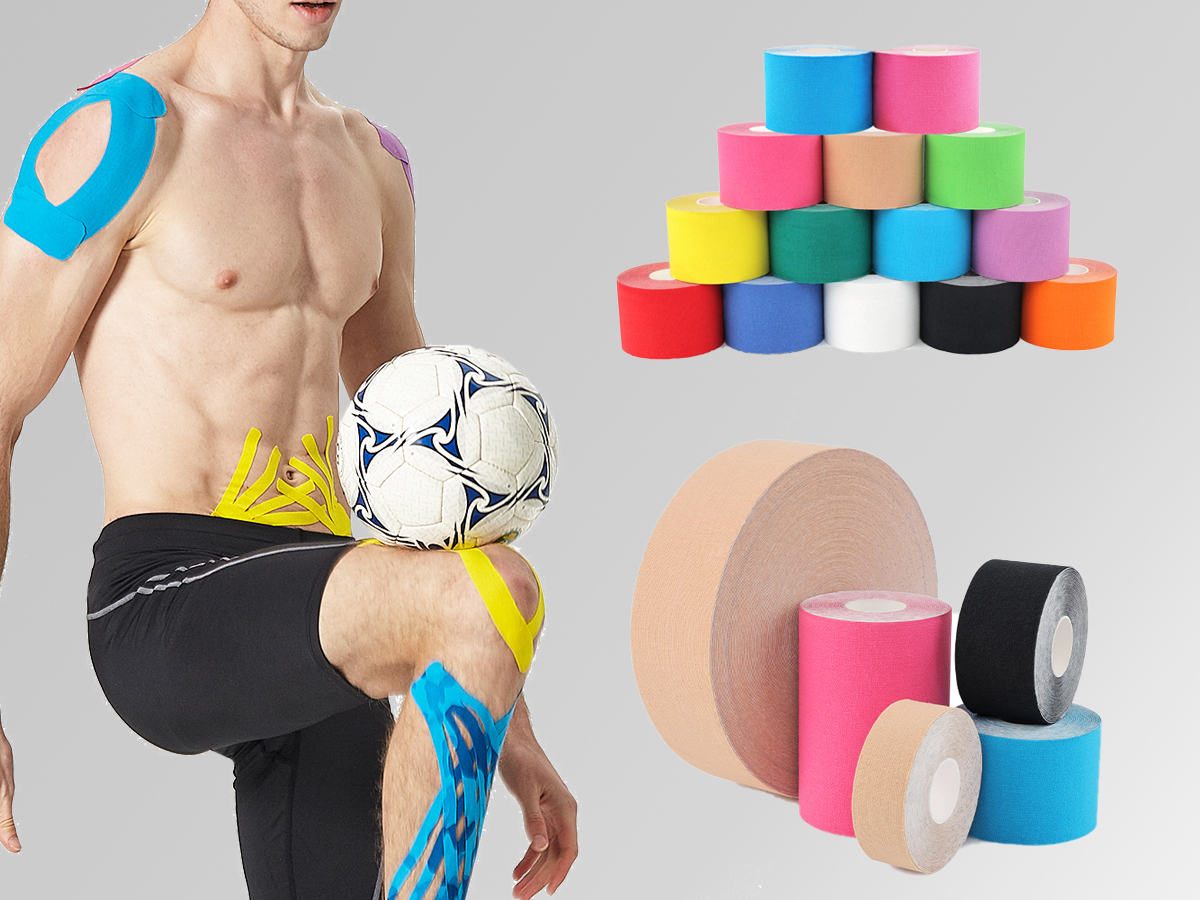 Kinesiology tape for football players supports muscles throughout the Match