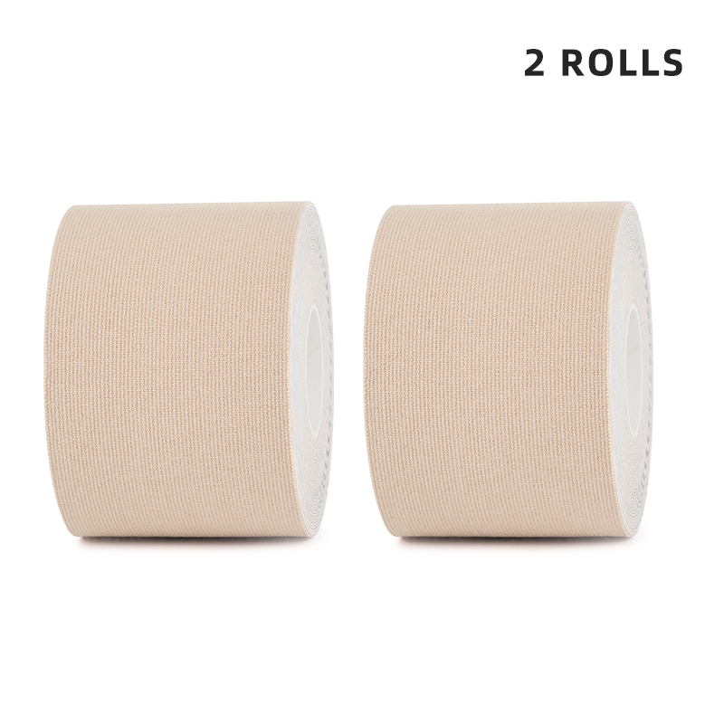 beige kinesiology tape blending naturally with the skin