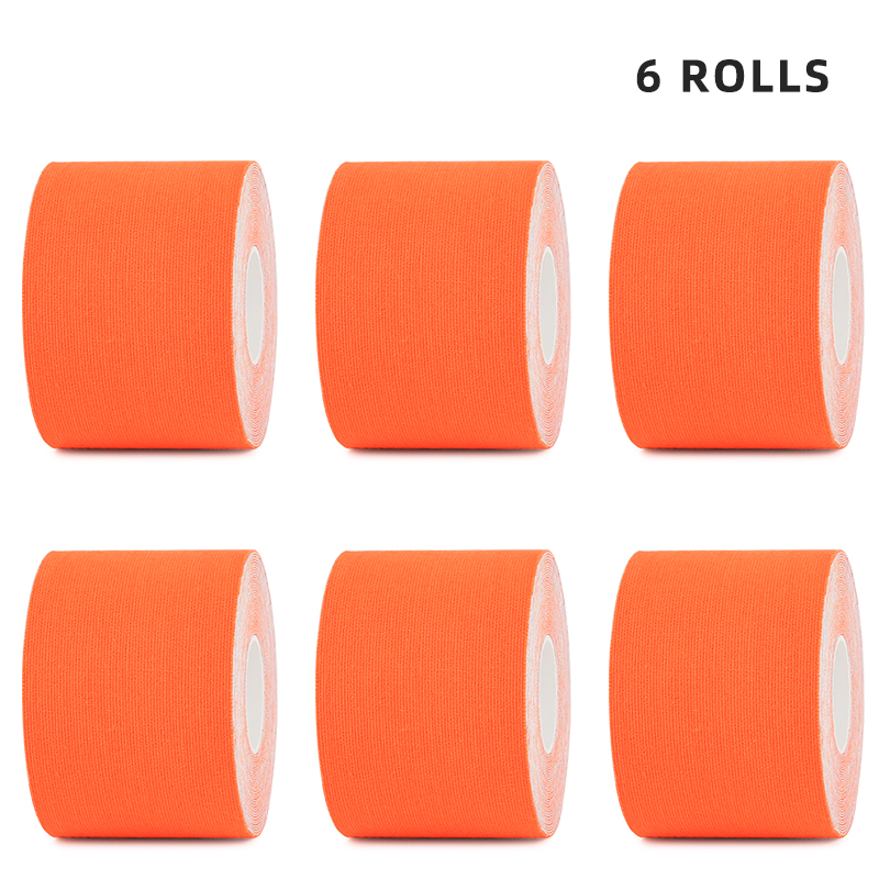 Energizing 6-roll orange k-tape for high-intensity workouts; fast bulk delivery