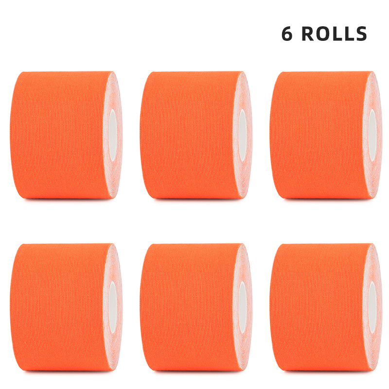 Energizing 6-roll orange k-tape for high-intensity workouts; fast bulk delivery