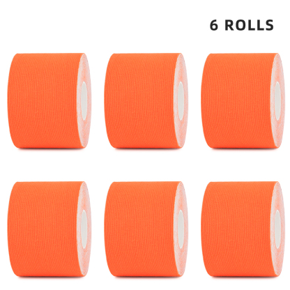 Energizing 6-roll orange k-tape for high-intensity workouts; fast bulk delivery