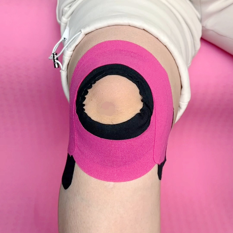{"default":"An illustrative guide to preventive and rehabilitative taping for knee sprains, demonstrating how to stabilize the knee and alleviate pressure on damaged ligaments using kinesiology tape."}

