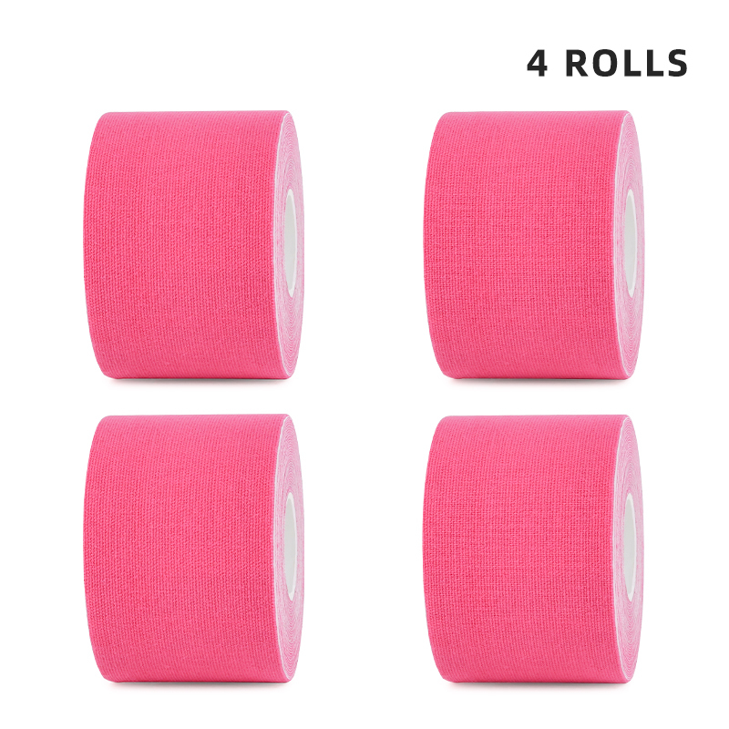 4-roll pink kinesiology tape set for weekly muscle support in gymnastics; fast shipping available